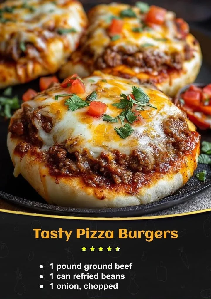 Delicious pizza burgers topped with fresh ingredients and melted cheese