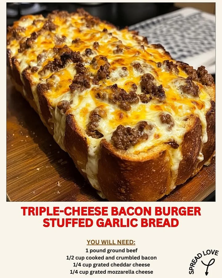 Triple-Cheese Bacon Burger Stuffed Garlic Bread
