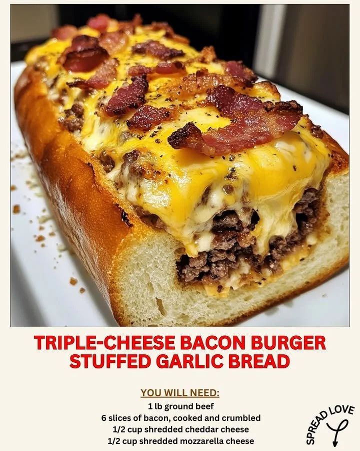 Triple-Cheese Bacon Burger Stuffed Garlic Bread