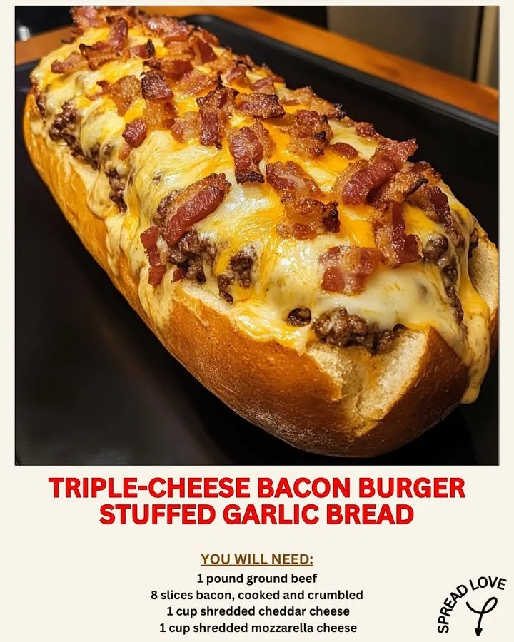 Triple-Cheese Bacon Burger stuffed in garlic bread